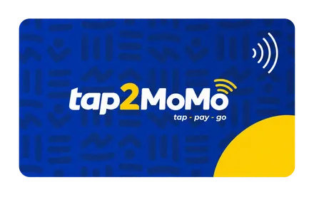A navy Tap2MoMo contactless card.