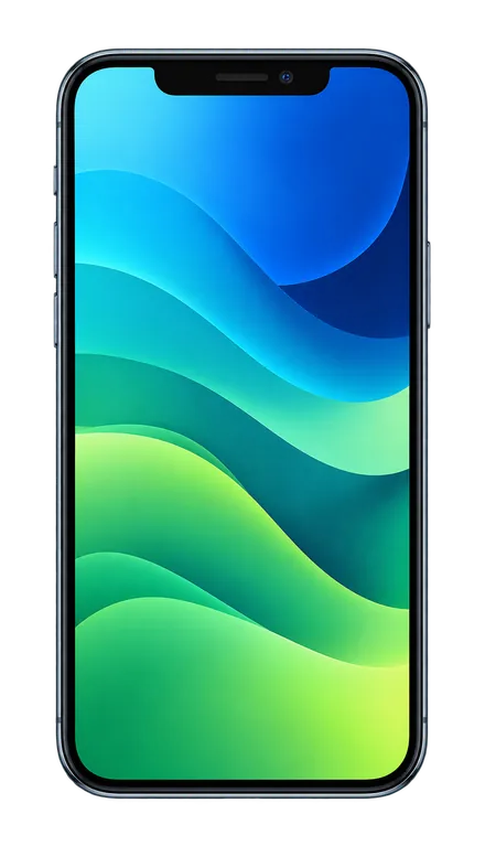 A smartphone with a green and blue screen.