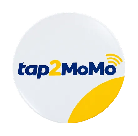 A round Tap2MoMo contactless sticker.